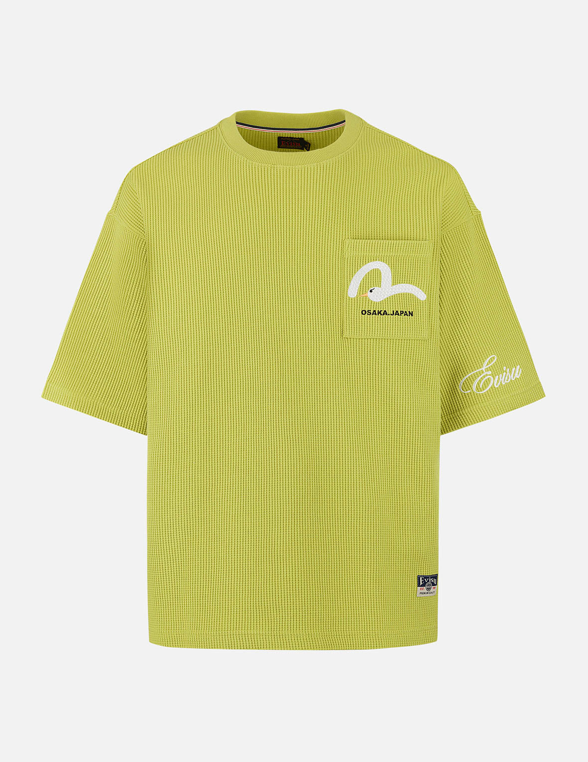 Seagull and Logo Embroidery Oversized Short-Sleeve Waffle Sweatshirt